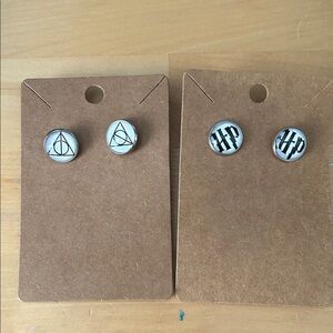 Elegant White Harry Potter Symbol Earrings